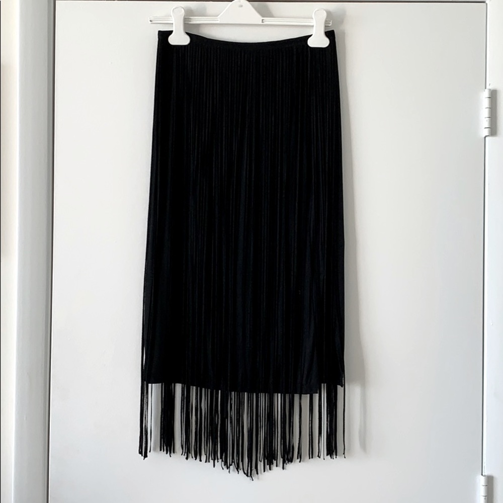 Black fringe midi skirt